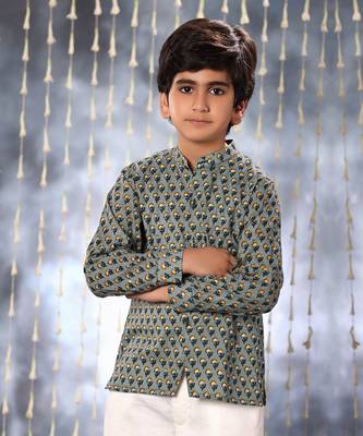 Grey jaipuri floral printed shirt 1