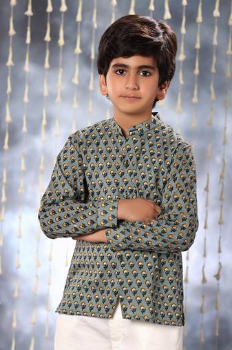 Grey jaipuri floral printed shirt