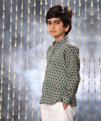 Grey jaipuri floral printed shirt 2