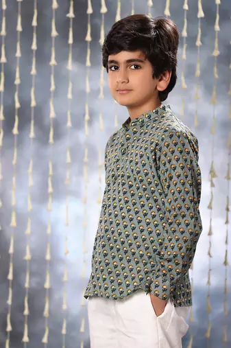 Grey jaipuri floral printed shirt