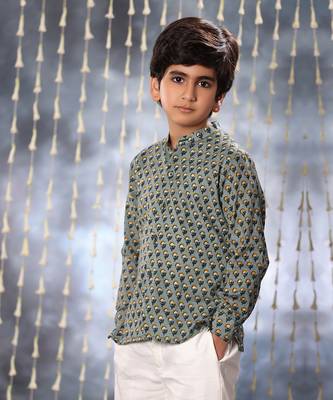 Grey jaipuri floral printed shirt 3
