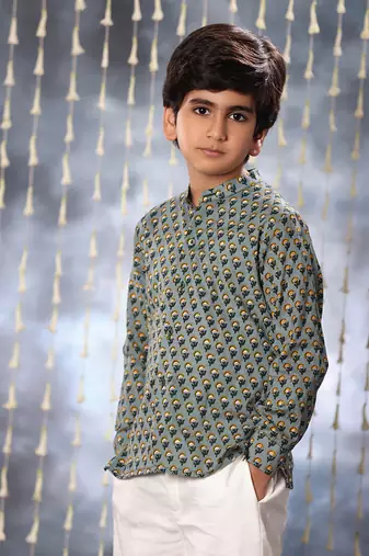 Grey jaipuri floral printed shirt