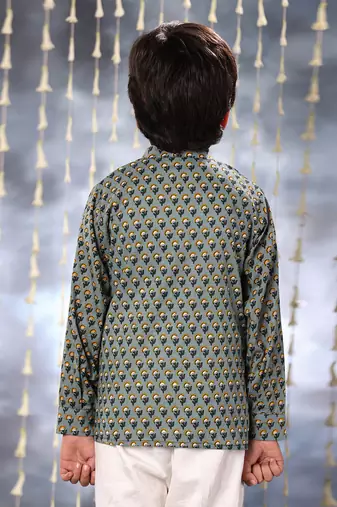 Grey jaipuri floral printed shirt