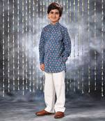 Blue jaipuri floral printed short kurta shirt