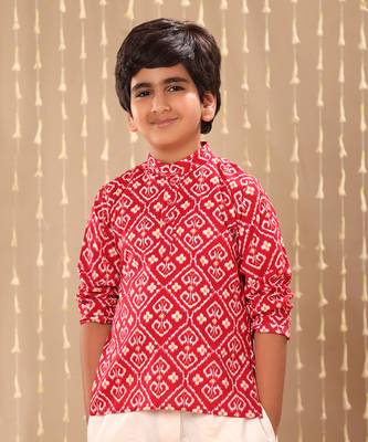 Red ikat printed short kurta 1