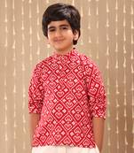 Red ikat printed short kurta