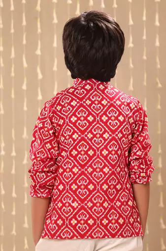 Red ikat printed short kurta