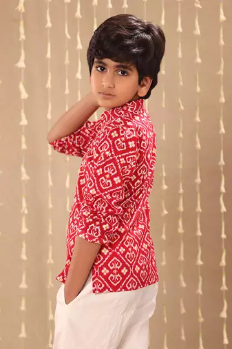 Red ikat printed short kurta