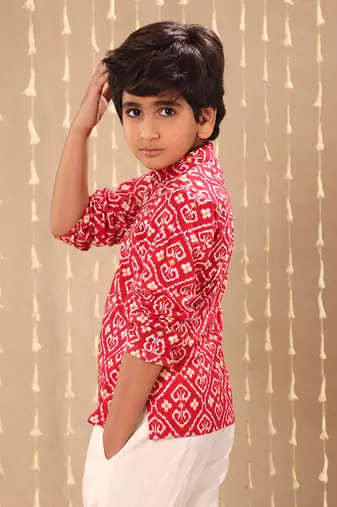 Red ikat printed short kurta