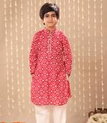 Red ikat printed short kurta set