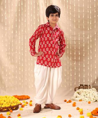 Red floral  printed short kurta with dhoti 1