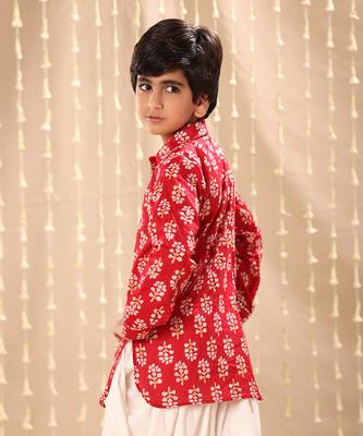 Red floral  printed short kurta with dhoti 4
