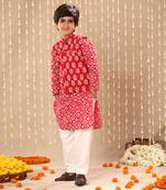 Red jaipuri floral printed Kurta pyjama With jacket