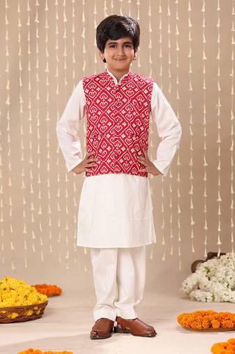 Red jaipuri ikat printed jacket