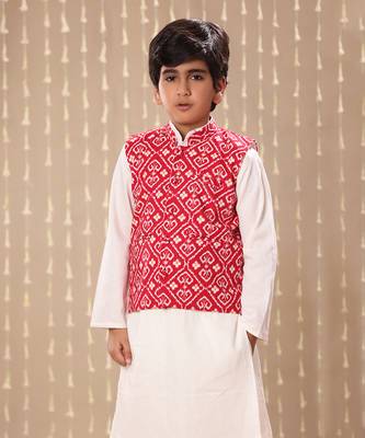 Red jaipuri ikat printed jacket 2