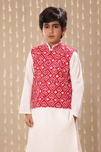 Red jaipuri ikat printed jacket