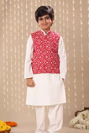 Red jaipuri ikat printed jacket