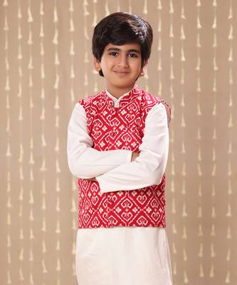 Red jaipuri ikat printed jacket 4