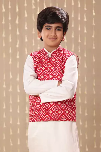 Red jaipuri ikat printed jacket