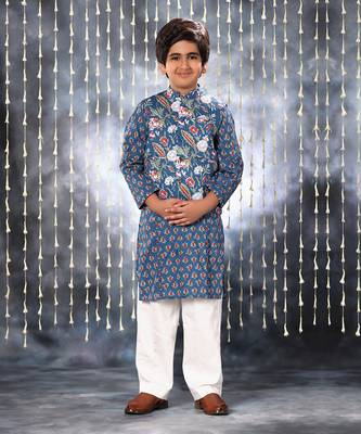 Blue jaipuri floral printed jacket 1