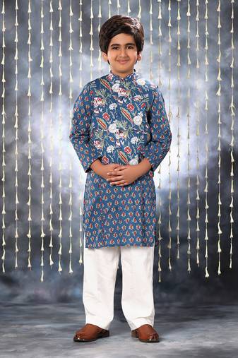 Blue jaipuri floral printed jacket