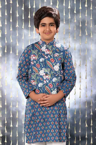 Blue jaipuri floral printed jacket