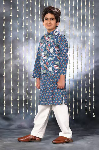 Blue jaipuri floral printed jacket