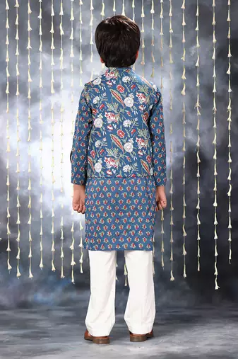 Blue jaipuri floral printed jacket
