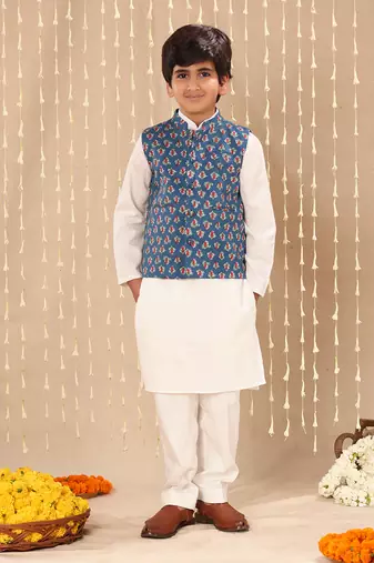 Blue jaipuri buti printed jacket