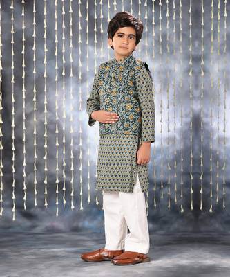 Grey jaipuri floral printed jacket 1