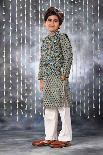 Grey jaipuri floral printed jacket
