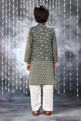 Grey jaipuri floral printed jacket