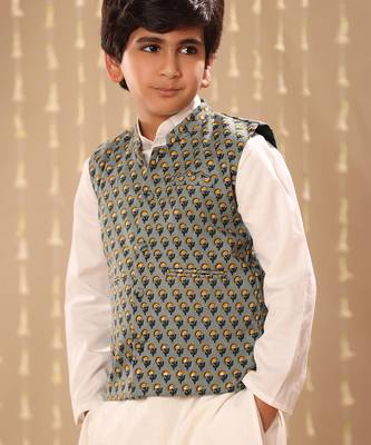 Grey jaipuri butti printed jacket 3