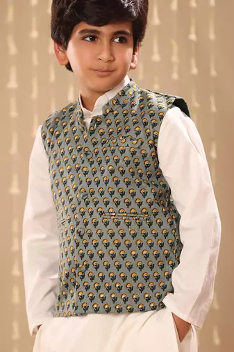 Grey jaipuri butti printed jacket