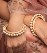 Set Of 2 Gold-Plated Pearl-Studded Bangles