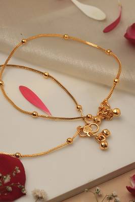 Plain Gold-Plated Anklets With Beads 1