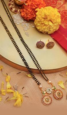 Red Gold Plated-Plated Floral Mangalsutra Jewellery Set For Women With Earrings 1
