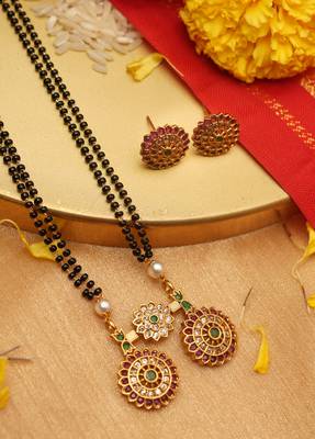 Red Gold Plated-Plated Floral Mangalsutra Jewellery Set For Women With Earrings 2