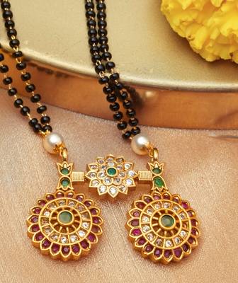 Red Gold Plated-Plated Floral Mangalsutra Jewellery Set For Women With Earrings 3