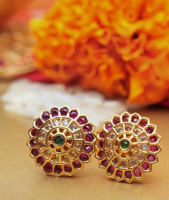 Red Gold Plated-Plated Floral Mangalsutra Jewellery Set For Women With Earrings 4