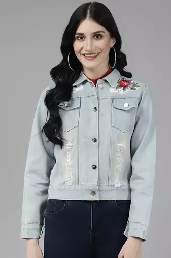 Blue Embroidered Cotton Jacket