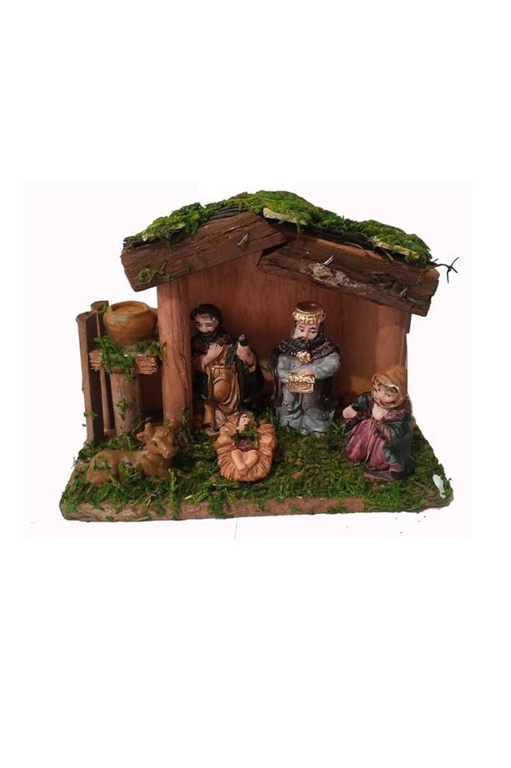 Christmas Crib House Nativity Set Baby Jesus for Decoration (Multi_15.7 x 12 x7 cm)