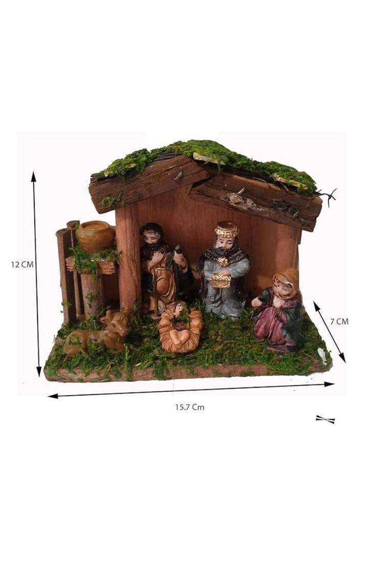 Christmas Crib House Nativity Set Baby Jesus for Decoration (Multi_15.7 x 12 x7 cm)