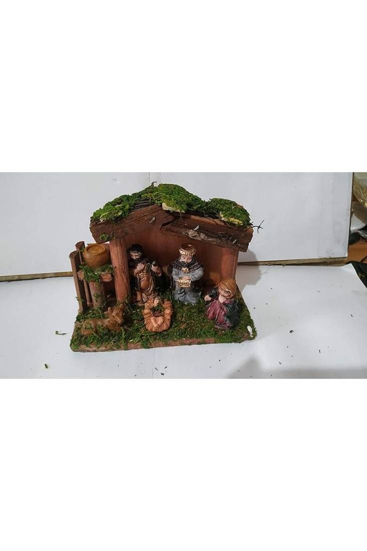 Christmas Crib House Nativity Set Baby Jesus for Decoration (Multi_15.7 x 12 x7 cm)