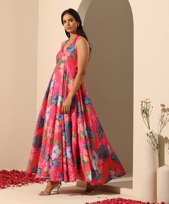 Pink muslin halter neck dress 2