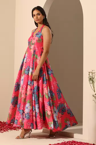 Pink muslin halter neck dress