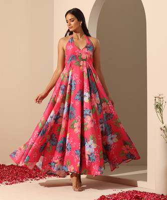 Pink muslin halter neck dress 3