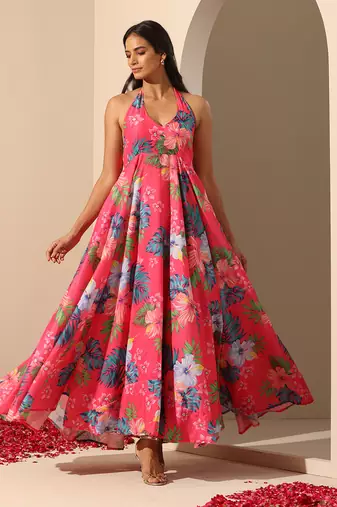 Pink muslin halter neck dress