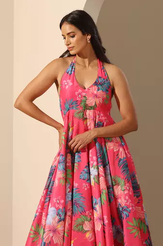 Pink muslin halter neck dress