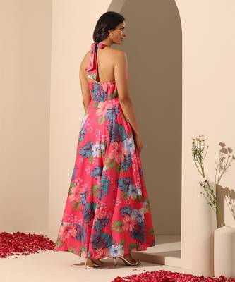 Pink muslin halter neck dress 5